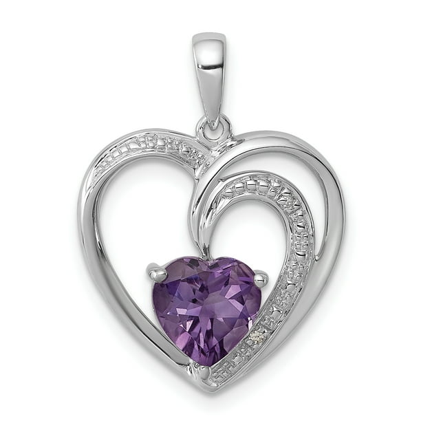 February Birthstone Necklace Amethyst CZ Heart Pendant 925 Sterling Silver